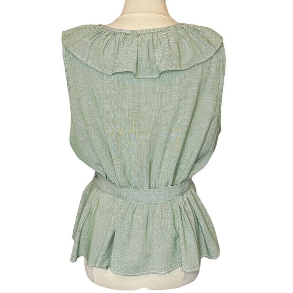 ❄️3/$18 NEW‼️LAUREN CONRAD Pinstripe Ruffle Peplum Sleeveless Top w/ Belt, 1X - Picture 5 of 9
